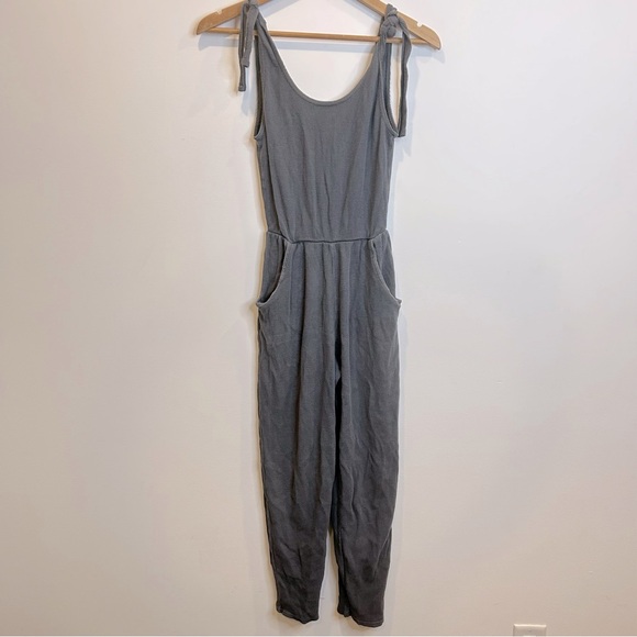 PrettyLittleThing Pants - Pretty Little Thing Waffle Thermal Tie Shoulder Cotton Jumpsuit Lounge Grey Gray